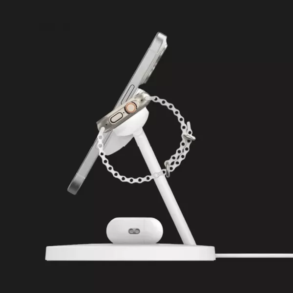 Безпровідна зарядка Belkin 3в1 Wireless Charging Stand with Qi2 15W (White)